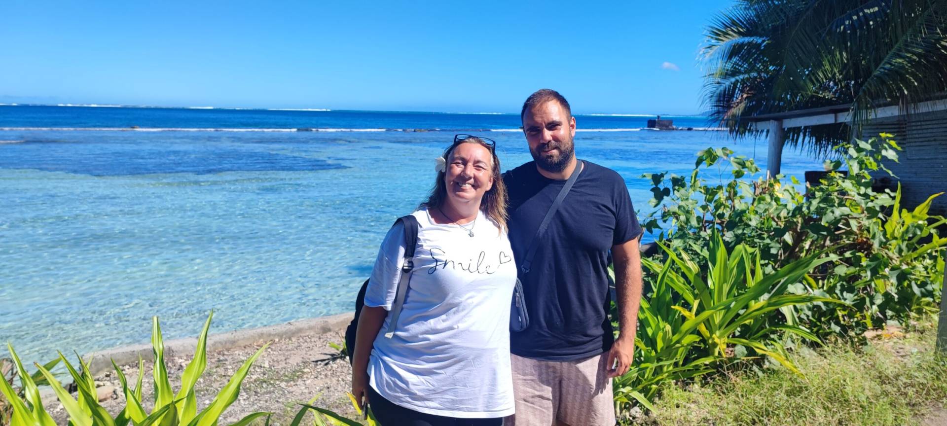 Sandrine et son fils Anthony à Vairao pendant leur TiTi's Tahiti Tour